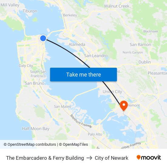 The Embarcadero & Ferry Building to City of Newark map