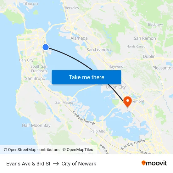 Evans Ave & 3rd St to City of Newark map