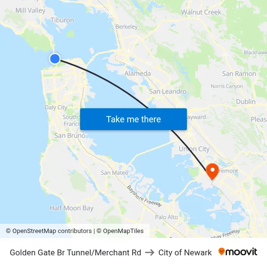Golden Gate Br Tunnel/Merchant Rd to City of Newark map