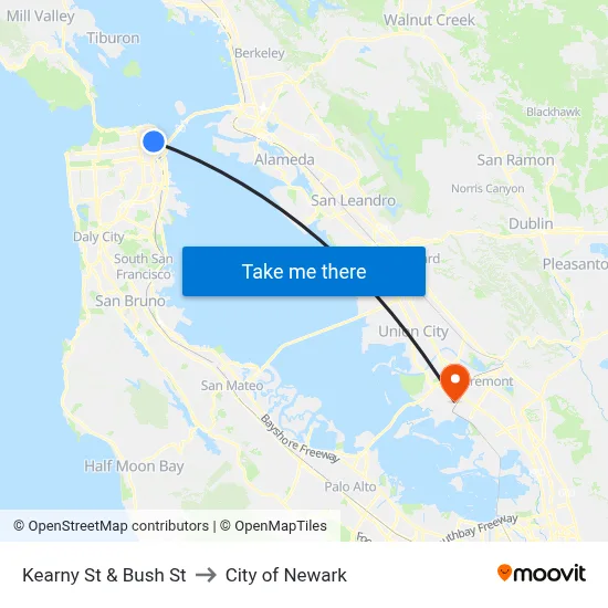 Kearny St & Bush St to City of Newark map