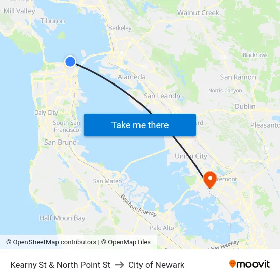 Kearny St & North Point St to City of Newark map