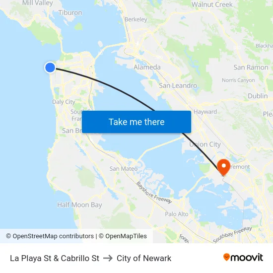 La Playa St & Cabrillo St to City of Newark map