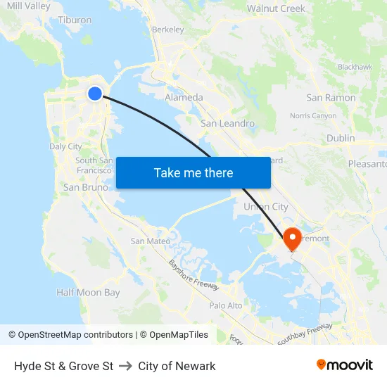 Hyde St & Grove St to City of Newark map