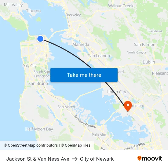 Jackson St & Van Ness Ave to City of Newark map