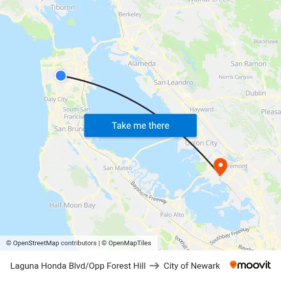 Laguna Honda Blvd/Opp Forest Hill to City of Newark map