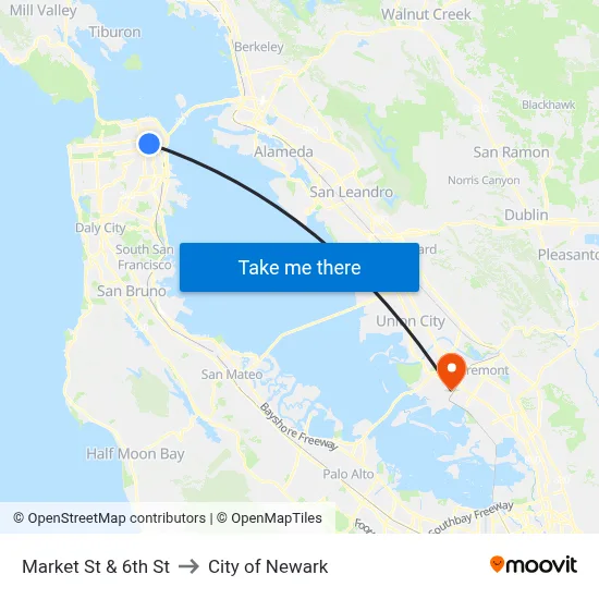 Market St & 6th St to City of Newark map