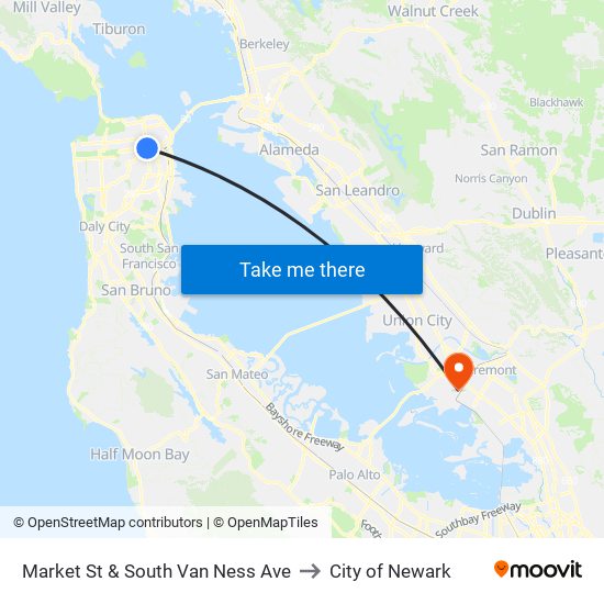 Market St & South Van Ness Ave to City of Newark map