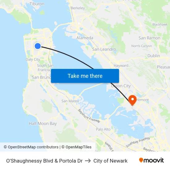 O'Shaughnessy Blvd & Portola Dr to City of Newark map