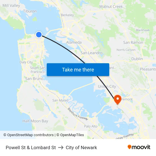Powell St & Lombard St to City of Newark map