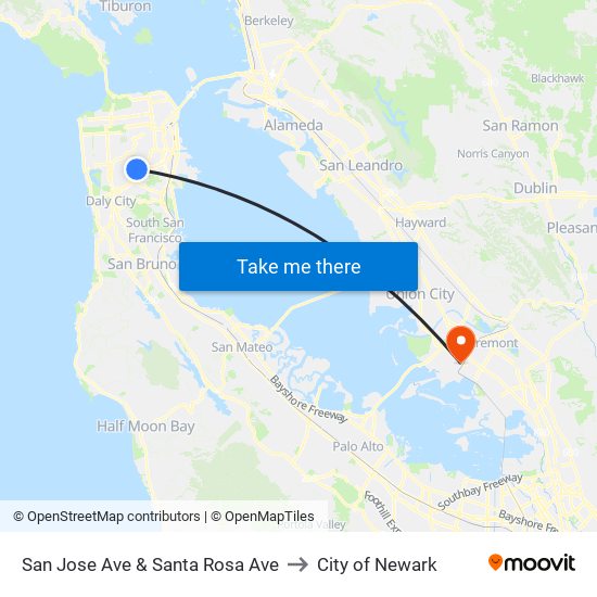 San Jose Ave & Santa Rosa Ave to City of Newark map