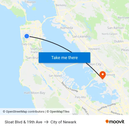 Sloat Blvd & 19th Ave to City of Newark map
