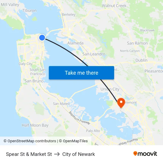Spear St & Market St to City of Newark map