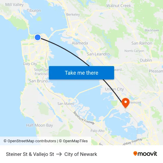 Steiner St & Vallejo St to City of Newark map