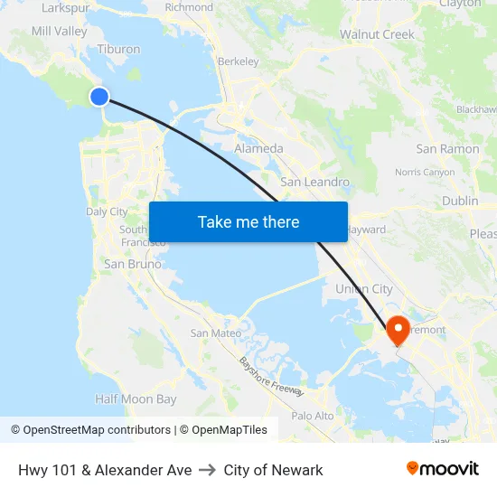 Hwy 101 & Alexander Ave to City of Newark map