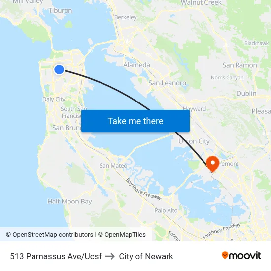 513 Parnassus Ave/Ucsf to City of Newark map
