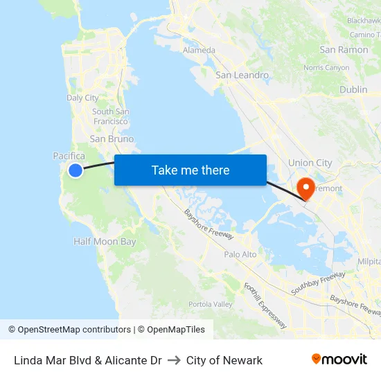 Linda Mar Blvd & Alicante Dr to City of Newark map