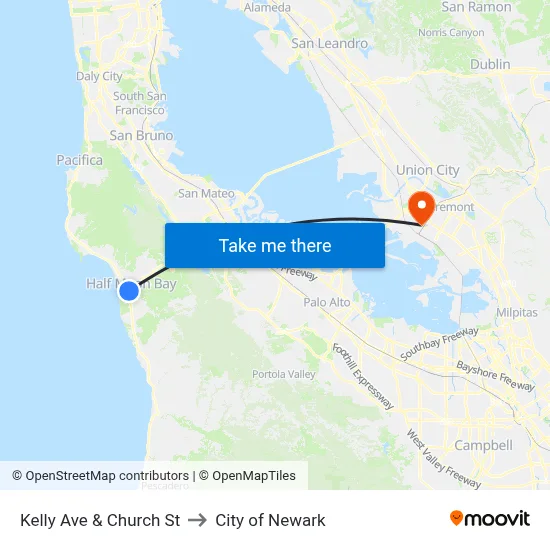 Kelly Ave & Church St to City of Newark map