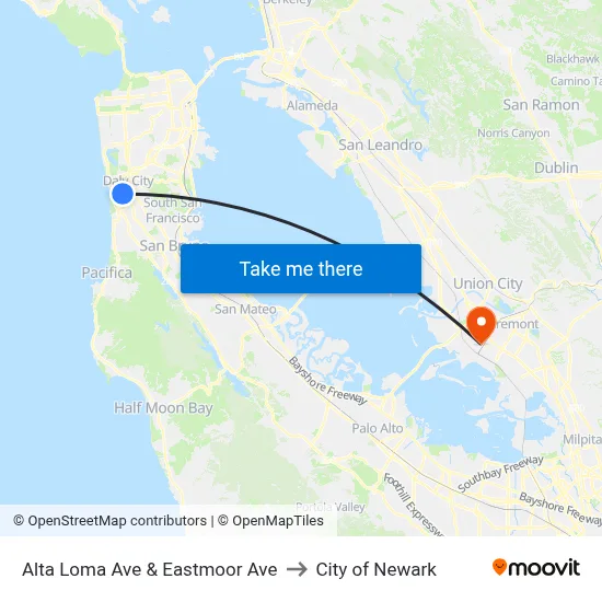 Alta Loma Ave & Eastmoor Ave to City of Newark map