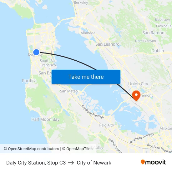 Daly City Station, Stop C3 to City of Newark map