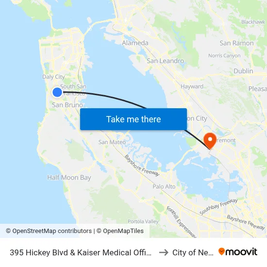 395 Hickey Blvd & Kaiser Medical Offices Driveway to City of Newark map