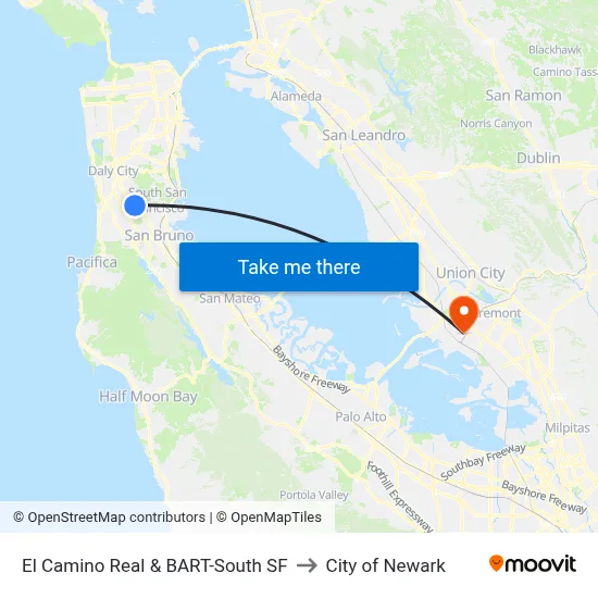 El Camino Real & BART-South SF to City of Newark map