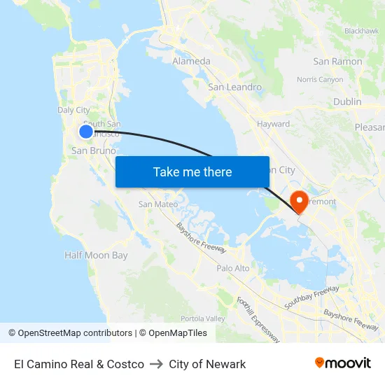 El Camino Real & Costco to City of Newark map