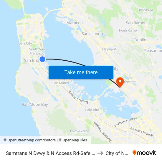 Samtrans N Dvwy & N Access Rd-Safe Harbor Shelter to City of Newark map