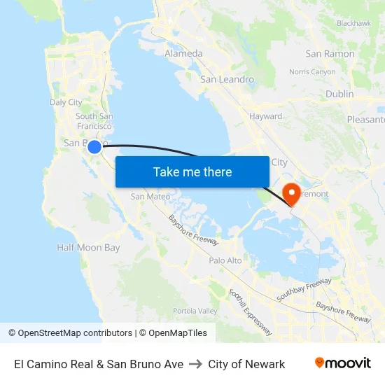 El Camino Real & San Bruno Ave to City of Newark map