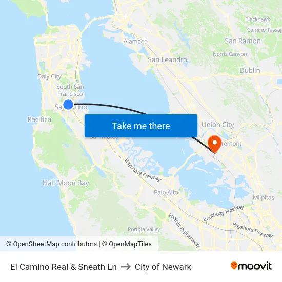 El Camino Real & Sneath Ln to City of Newark map