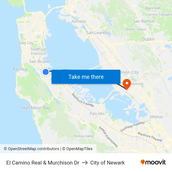 El Camino Real & Murchison Dr to City of Newark map