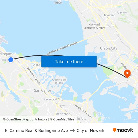 El Camino Real & Burlingame Ave to City of Newark map