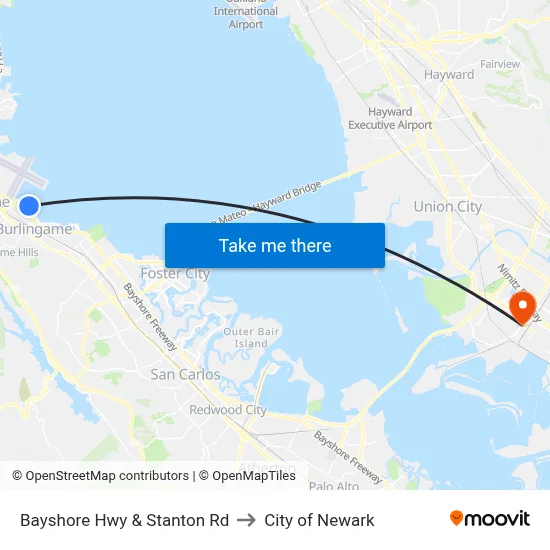 Bayshore Hwy & Stanton Rd to City of Newark map