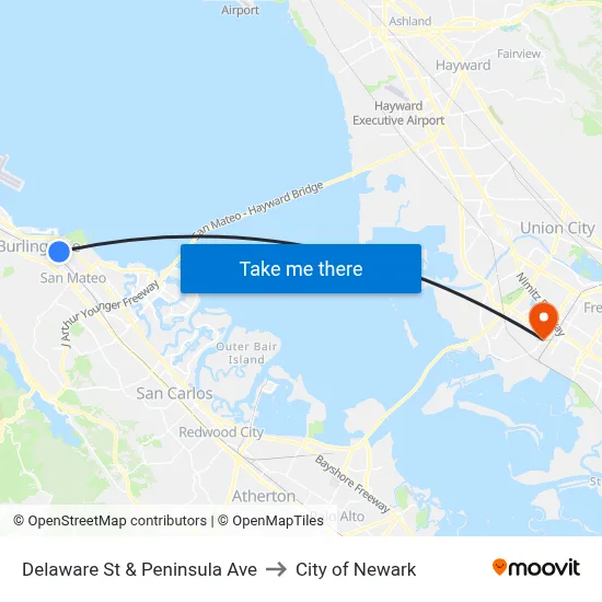 Delaware St & Peninsula Ave to City of Newark map