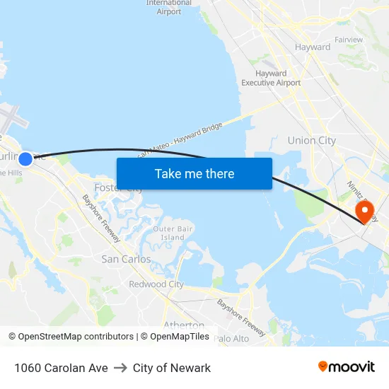 1060 Carolan Ave to City of Newark map