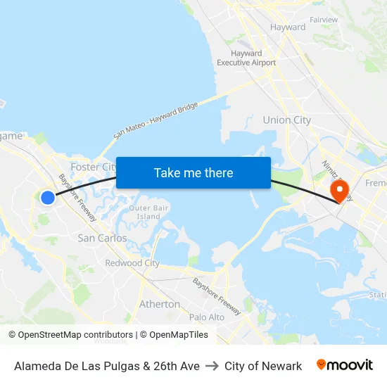 Alameda De Las Pulgas & 26th Ave to City of Newark map