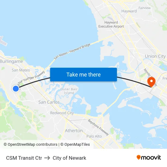 CSM Transit Ctr to City of Newark map