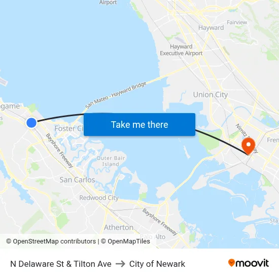 N Delaware St & Tilton Ave to City of Newark map