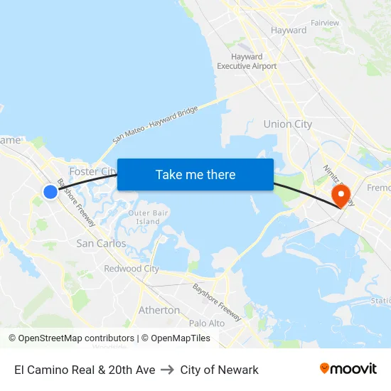 El Camino Real & 20th Ave to City of Newark map