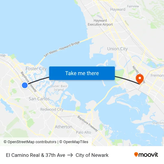 El Camino Real & 37th Ave to City of Newark map