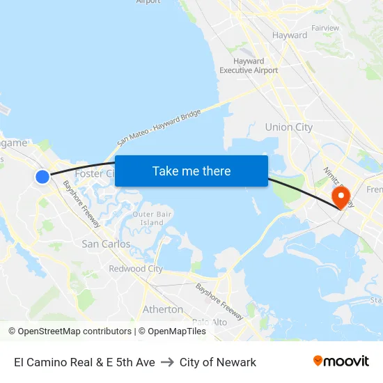 El Camino Real & E 5th Ave to City of Newark map