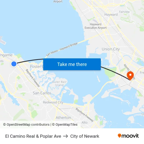 El Camino Real & Poplar Ave to City of Newark map