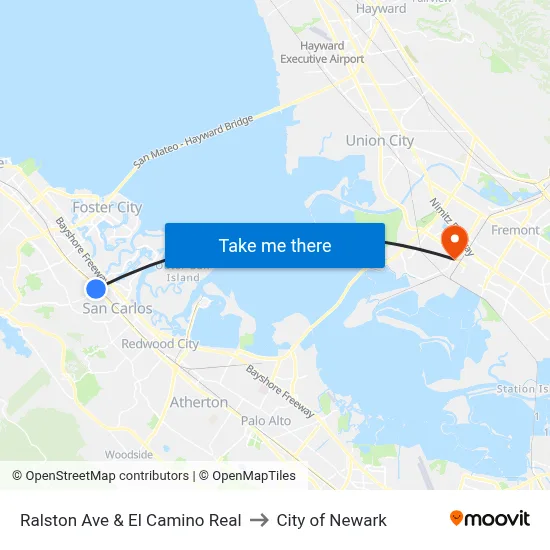 Ralston Ave & El Camino Real to City of Newark map
