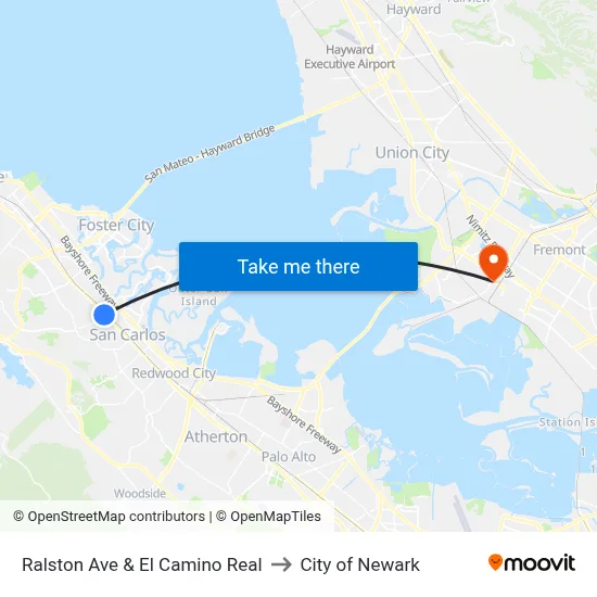 Ralston Ave & El Camino Real to City of Newark map