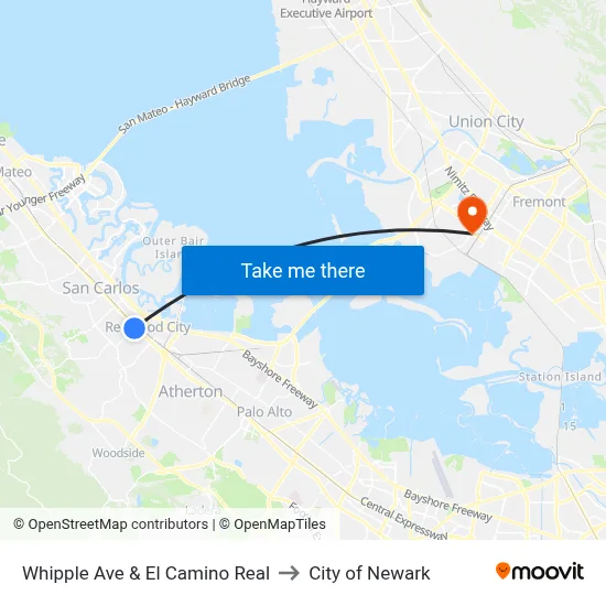 Whipple Ave & El Camino Real to City of Newark map