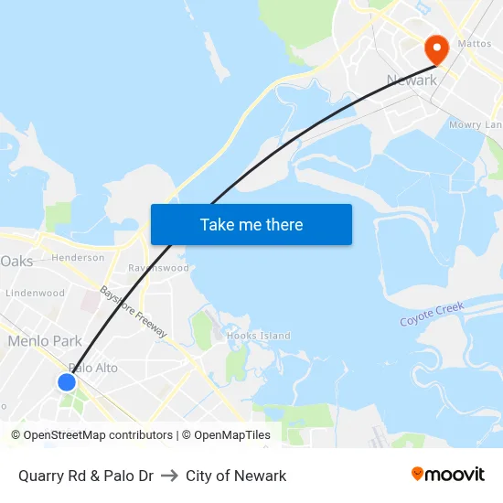 Quarry Rd & Palo Dr to City of Newark map