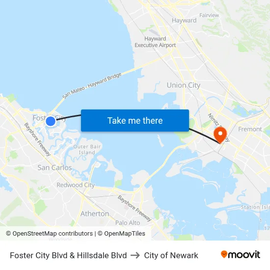 Foster City Blvd & Hillsdale Blvd to City of Newark map