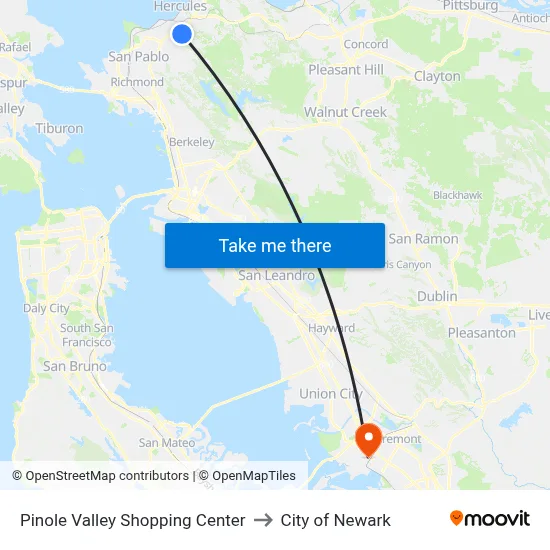 Pinole Valley Shopping Center to City of Newark map