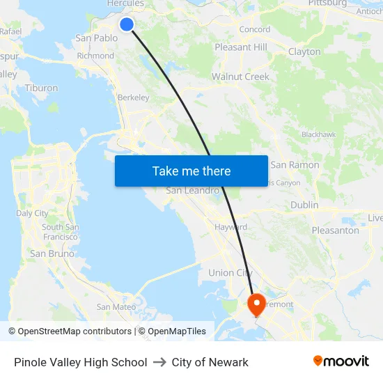 Pinole Valley High School to City of Newark map
