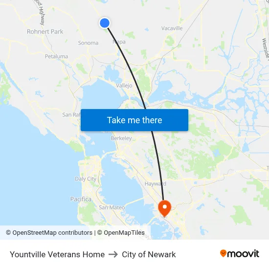 Yountville Veterans Home to City of Newark map