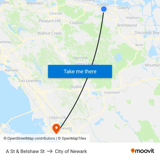 A St & Belshaw St to City of Newark map